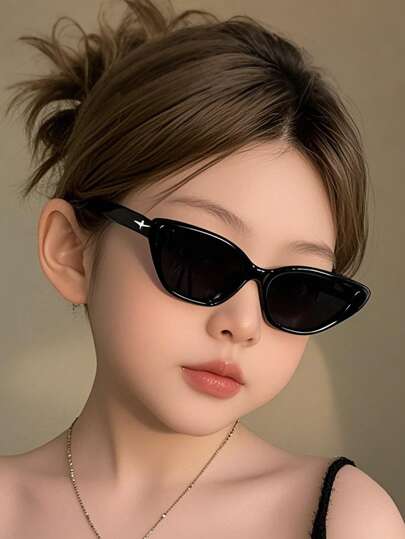 1/2 Pcs Boys Girls 4-8Y Acrylic Casual Small Frame Cat's Eye Spring Fashion Black Eyeglasses For Holiday Outings, Outfit Matching And Holiday Gifts