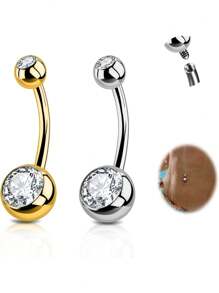 2PCS G23 Titanium Belly Button Rings 14G With Sparkling Cubic Zirconia Internally Threaded Navel Belly Piercing Curved Barbell Jewelry For Men Women Multiple Bar Lengths 6mm 8mm 10mm 12mm 14mm 16mm