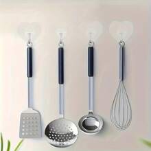 15pcs Heart Shaped Strong Adhesive Hooks, Suitable For Kitchen & Bathroom Storage, Easy Installation, No Drilling Required