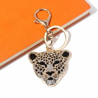 Lindo colgante de bolso con estampado de leopardo, llavero de jaguar para mujeres y niñas, anillo de llave de dibujos animados y anime, con tachuelas de piedras rhinestone, elegante y noble, accesorio para ropa, bolsos y prendas de vestir personalizadas, colgante de fiesta, el mejor regalo para amigos