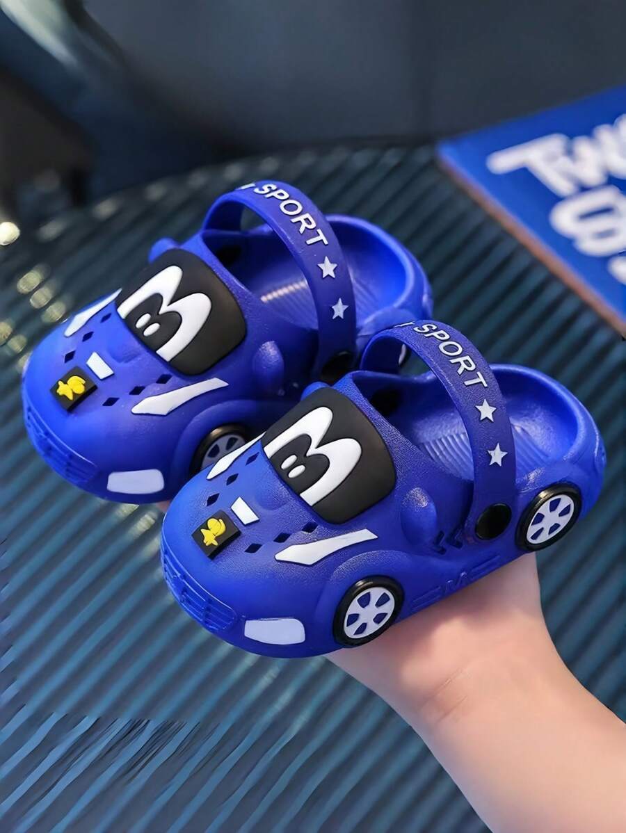 Kids Cartoon Car Slippers, Soft Bottom Indoor/Outdoor Toddler Sandals - Royal Blue - View 1