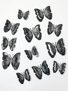 12 pièces Décorations de papillons pliables 3D et pailletés, pour restaurant, salon, chambre à coucher stickers personnalisés