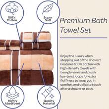 6PC Towel Set - Absorbent Cotton Bathroom Accessories With Bath Towels Hand Towels And Wash Cloths - Solid And Striped Bath Sheets By Lavish Home Brown