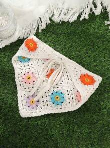 1 chiếc phụ kiện tóc phong cách Boho, khăn bandana tam giác đan hoa nhiều màu, khăn quấn đầu nữ, khăn trùm đầu đi du lịch mùa hè, băng đô tóc - Nhiều màu - Xem 5
