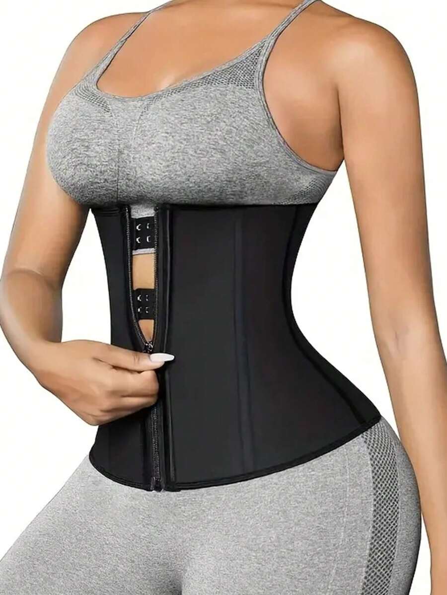 1pc Women's Yoga & Fitness Body Shaper Adjustable Waist Trainer Belt, Strong Compression Three-Row Buckle Waist Cincher - Black - View 1