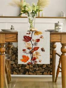 Camino de mesa con hojas de otoño, diseño de follaje otoñal al estilo europeo, mantel rectangular tejido 100% de lino, para fiestas, cocina, chimenea, comedor y decoración de hogar rústico