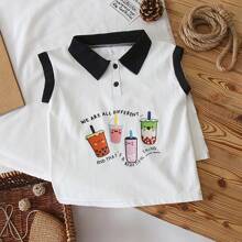 幼儿男孩/女孩夏季无袖 Polo 衫、印花背心 - 白色 - 查看 3