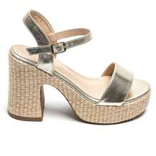 Woven Thick Platform Chunky High Heel Sandals With Ankle Strap - Gold - View 2