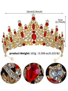 1 件合金水钻奢华全闪亮新娘皇冠头带，优雅水晶公主女王头饰，适合婚纱、派对、生日配饰 - 彩色 - 查看 5