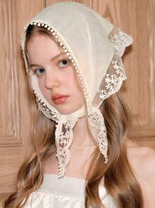 1pc White Lace French Style Triangular Headscarf, Sweet Girly Vintage Vibe Versatile Scarf, Suitable For Summer Vacation Photo Shoot Decoration