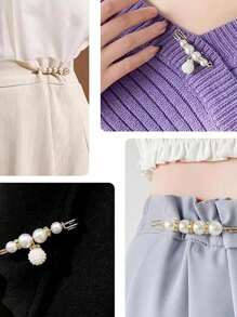 18pcs Women Faux Pearl Brooch Waist Adjustor, Clothing Waist Fixer & Decor, Size Reduction Without Cardboard Dress Accessories Pin For Clothes Bag Charm Backpack For School Office Accessories Shirts Jacket Jewelry Christmas Halloween Clothes Pin Funny Cute Teacher Gifts