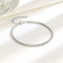 925 Sterling Silver Tennis Bracelet For Women, Cubic Zirconia Sparkling 2mm Thin Adjustable Chain, Elegant Fashion Accessory, Valentine's Day Gift