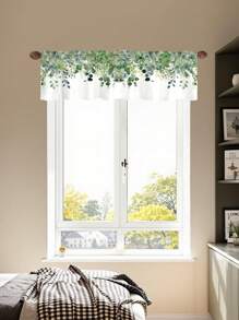 1pc Spring Green Eucalyptus Leaves Valances Watercolor Plants Rod Pocket Short Curtains 54.3*17.7 Inches Kitchen Bathroom Living Room Bedroom Window Treatments Decoration Supplies Soft And Durable