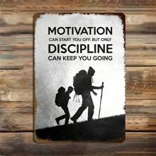 1PC Motivational Metal Sign, Hiker Illustration, Motivation And Discipline, Inspirational Quote, Sturdy Metal, Perfect For Office Or Living Room Décor, 8x12 Inches/20x30 Cm - Multicolor - View 10