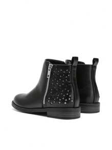Girls Side Zipper Low Heels Ankle Boots - Black-pU - View 5