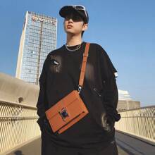 1pc Lockable Decorative PU Waterproof & Wear-Resistant Black/Brown/Green/Gray Casual Fashion Men's Crossbody Messenger Bag, Large Capacity Side Shoulder Bag Sling Bag Mini Bag