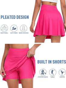 JoyGirl 20-Inch Tennis Skirt, High Waist Shorts, Sports Golf Skirt, Fitness Skirt With Pockets - Hot Pink - View 4