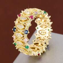 1pc Unique Eye-Shaped Design Cubic Zirconia Embellished Women Ring - Multicolor - View 19