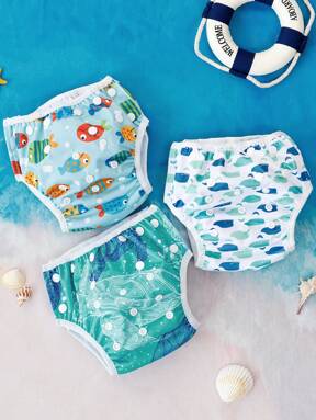 Set de 3 pañales de natación para bebés de secado rápido con malla interior lavable, pantalones de pañal de natación de verano