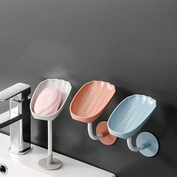 3-In-1 Multi-Color Wall-Mounted Soap Dish Set, Includes Plastic Shell Soap Holder, Draining Soap Tray, Bathroom Soap Storage Rack, Bathroom Accessories, Bathroom Storage & Organization, No Drilling Required, Suitable For Kitchen Sponge Holder, Easy Adhesive Sticker Installation Home Bathroom Decor Summer Back To School