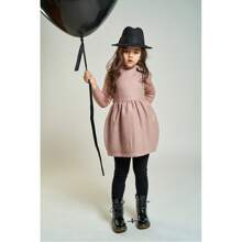 Girls Woolen Vest Dress Baby Doll Mini Dress Kids Princess Vintage Lace Dress - 藕粉色 - 查看 11