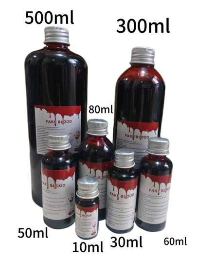 Fake Blood 500ml/300ml/80ml/50ml/30ml/60ml/10ml, (Standard Size 300ml), Costume Props For Role Playing, Party Performance, Cosplay, Vampire, Zombie Holiday Props, Decorative Spill On Clothes, Photo Prop (Random Color) (Bottle Label Randomly Varies By Batch)
