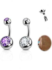2PCS G23 Titanium Belly Button Rings 14G With Sparkling Cubic Zirconia Internally Threaded Navel Belly Piercing Curved Barbell Jewelry For Men Women Multiple Bar Lengths 6mm 8mm 10mm 12mm 14mm 16mm