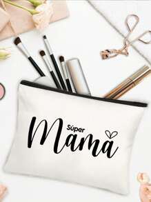 Letter "Mama" Printed Zipper Women'S Cosmetic Bag. The Best Gift For Mom, Bridesmaid Cosmetic Bag, Bridesmaid Gift Bag, Wedding Travel Washing Bag With Zipper, Bridesmaid Bag, Wedding Bride Shower Single Girls Proposal Party Gift,Mother's Day Gifts Makeup Travel Toiletry Organizer Essentials Gifts Storage Zipper Accessories Nail