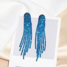 Coating Blue Zirconia Long Tassel CZ Crystal Earring For Women 1 Pair - Multicolor - View 19