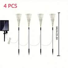 4 Pieces/Set, Hanging Solar Fireworks, Star-Burning Lights, Copper Wire Outdoor, 8-Mode Remote Control Fairy Decorative Light, Eaves Garden Tree Christmas Decorative Light (Warm White-Solar Power Supply With Remote Control Multiple Modes Gifts Birthday Graduation