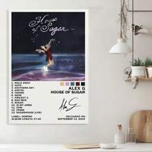 Framed AlexG "House Of Sugar" Album Cover Canvas Poster,  Vintage Style Wall Art, Music-Inspired Bedroom Decor, Featuring Dynamic Performer And Tracklist Design, Artistic Home Accessory | Dynamic Performer Image | Canvas Art Print, Music Poster