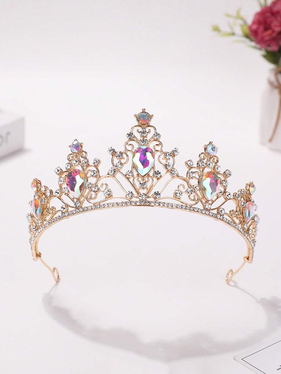 1 pieza Diadema tipo corona de princesa con diamantes para niñas, estilo lujoso de princesa - Multicolor - Ver 1