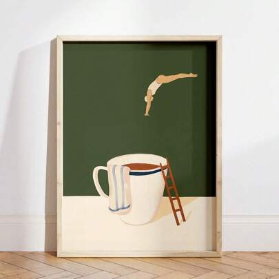 1 Stück Kaffee-Taucher Poster Muster, Guten Morgen Kaffee Poster, Geschenk für Kaffeeliebhaber, Kaffee Station Wandkunst, Küchenwandkunst - Optionaler Rahmen, Minimalistische Heimwandkunst, Geschenk, Fun und kreative Heimwanddekoration, Schlafzimmer, Wohnzimmer, Küche, Bad, Café, Studentenwohnheim Wandkunst Leinwand Poster