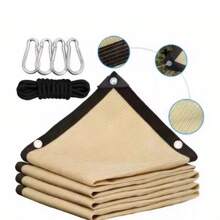 1 Set Sunshade Cloth With Ropes And Carabiners, Thick UV Protection Shade Net, Suitable For Plant/Floral Protection, Patio/Garden Shade Canopy, Sunshade Tarp, Yellow Heat Insulation Shade Cover - Beige - View 17