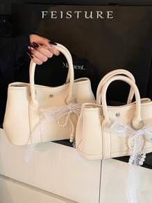 1pc FEISTURE Lychee Pattern Large And Small Handbag With Shoulder Strap, Suitable For Girls, Women, College Students, Office Ladies, Great For Work, Business, Commute, School