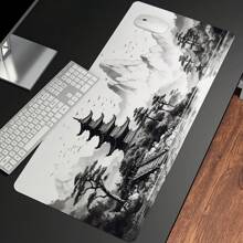 1 Peça Mousepad de Arte Preto e Branco Estilo Chinês Pintura a Tinta Grande Mousepad Gamer Tapete de Teclado Tapetes de Mouse XXL Tapete de Mesa de Borracha Design