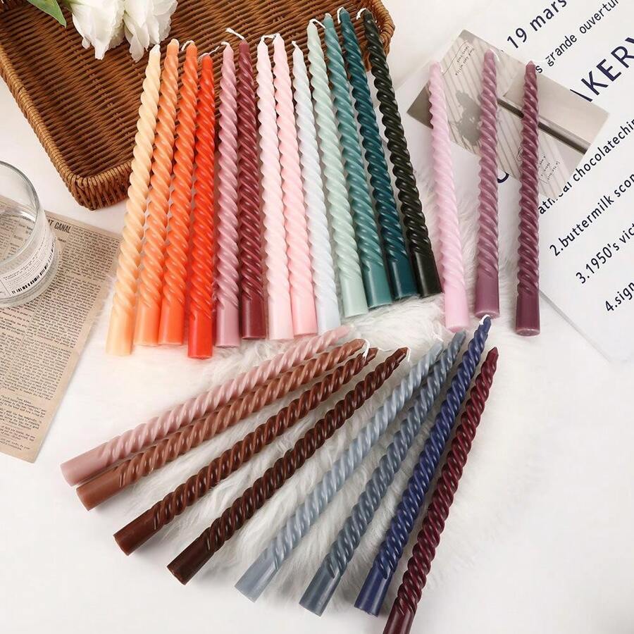 4pcs Ombre Color Spiral Taper Candles, Home Decor, Romantic Wedding Decoration, Suitable For Wedding, Candlelight Dinner, Restaurant, Bedroom, Bathroom, Office, Mother's Day, Birthday Gift Gifts Graduation