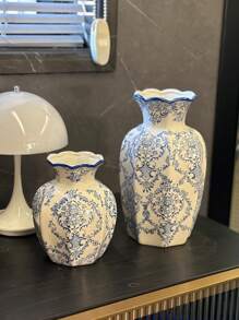 1 قطعة إناء سيراميك، إناء سيراميك فرنسي قديم بزخارف زهرية، تصميم فم موجي دائري، إناء زهور ديكور منزلي أنيق على الطاولة، إناء عالي الجودة، للغرفة المعيشة، إناء زهور المكتب، ديكور، زينة الزفاف - متعدد الألوان - مشاهدة 7