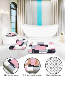 1pc/4pcs Bohemian Marble Block Geometric Shower Curtain Set, Vintage Elegant Marble Block Print Shower Curtain, Creating Unique Bathroom Decor. Waterproof Shower Curtain With 12 Hooks, Bath Mat, Toilet U-Shaped Pad, Toilet Lid Cover, Bathroom Partition, Bathroom Accessories, Bathroom Decoration