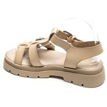 Double Strap Sandals With Adjustable Buckle And Thick Sole - Beige - View 3
