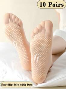 10 双女士圆点硅胶防滑超薄隐形短尼龙袜，透气，适合日常休闲穿着