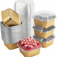 50 Molde De Aluminio Desechable Pastel Para Hornear Con Tapa - Dorado - Ver 1