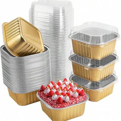 50 Molde De Aluminio Desechable Pastel Para Hornear Con Tapa