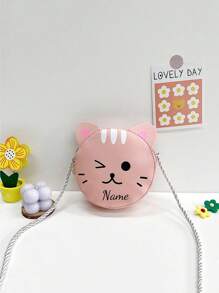 A Custom Crossbody Bag With A Personalized Name Or Holiday Message. Customize Your Own Bag. Casual, Versatile And Interesting Cross-Body Made Of Pu Material Zipper Closure In The Shape Mini Cute Cartoon Cat. Lipstick Coin That Can Be Worn On One Shoulder Across Body. Suitable For Girls' Daily Use, Going Out, Traveling, Shopping. Name, Letters, Lucky Numbers, Etc. - Multicolor - View 3