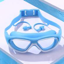 1pc防水防雾大框潜水一体镜一体式耳塞硅胶游泳镜大框游泳镜适合游泳训练休闲 - 藍色 - 查看 2