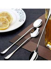 2/4/8Pcs Long Handle Coffee Spoon, Stainless Steel Iced Tea Spoon, Ice Cream Spoon, Stirring Spoon, Dessert Scoop, Coffee Scoop, Ice Cream Spoon, Mixing Scoop, Hotel, Restaurant, Public Jam Spoon, Tableware School Supplies,Back To School,Valentine Day/Valentines