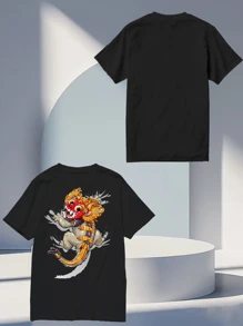 Litle Barong Art Printing Essential T-Shirt (1Pcs 220g Heavy Cotton Tee) - 黑色 - 查看 3