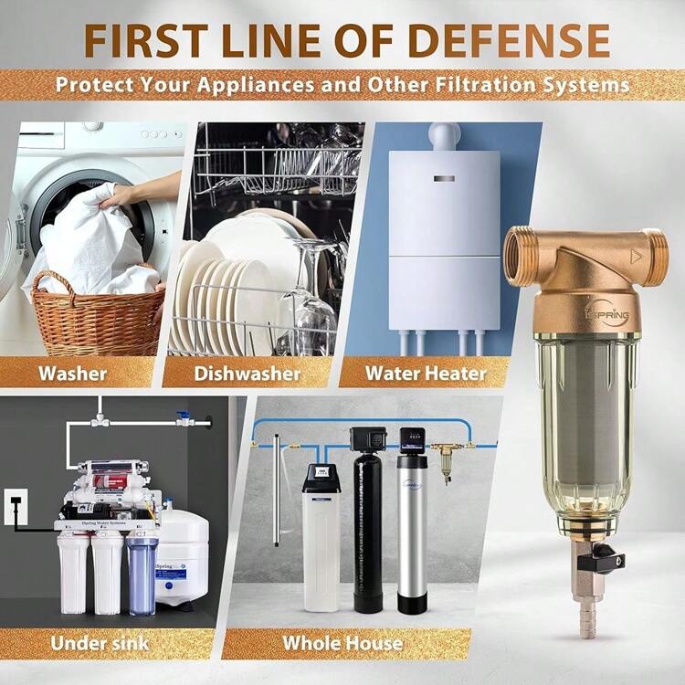 New ISpring WSP-50 Reusable Whole House Spin Down Sediment Water Filter, 50 Micron Flushable Prefilter Filtration, 1" MNPT + 3/4" FNPT, Lead-Free Brass - Claro - Añade 3