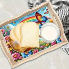 DIY Diamond Painting Kit With Tray, Luxury Rainbow Butterfly Design - Asymmetrical Acrylic Diamonds, Cartoon Theme Wooden Craft Tray Suitable For Family Gatherings, Breakfast Decor, Coffee, Tea, Storage, Party Supplies, Home Decor