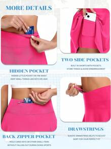 JoyGirl 20-Inch Tennis Skirt, High Waist Shorts, Sports Golf Skirt, Fitness Skirt With Pockets - Hot Pink - View 5